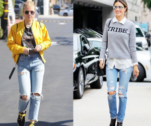 Sao ngoại lăng xê quần jeans rách đầu xuân