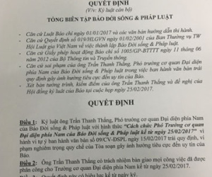 Báo ĐS&PL cách chức Phó trưởng Cơ quan Đại diện phía Nam