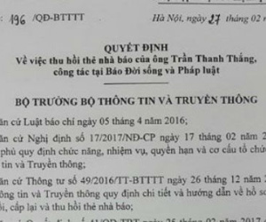 Thu thẻ nhà báo người gửi công văn cho ông Đoàn Ngọc Hải