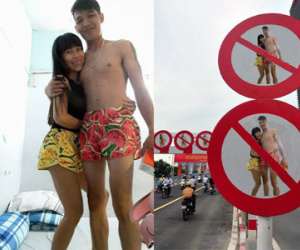 Cặp đôi "quần đùi dưa hấu" nhờ chỉnh ảnh đang đứng ở biển, và cái kết...