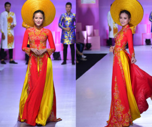 Hoa khôi Khánh Ngân lộng lẫy với áo dài đỏ rực