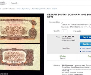 Tiền cũ 1 đồng Việt Nam rao bán 45 triệu trên eBay
