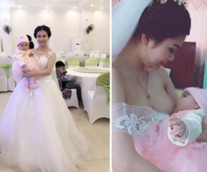 Cô dâu xinh đẹp vừa tổ chức đám cưới vừa cho con bú khiến chị em tiếc "hùi hụi"