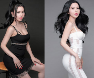 Á khôi Huỳnh Vy khoe ngực đầy với váy hai dây