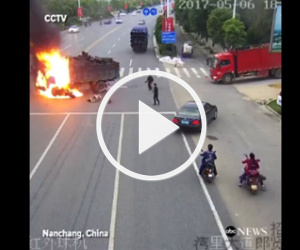 Video: Thót tim xem clip cứu người gặp nạn khi xe tải bốc cháy