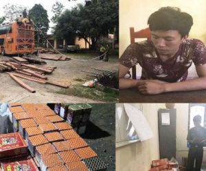 Xe khách biển số Lào vận chuyển hơn 400kg pháo và gần 3 khối gỗ lậu
