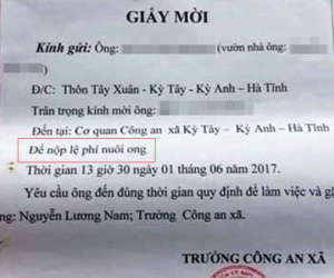 Công an xã mời... chủ trại nuôi ong đóng phí nuôi ong