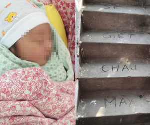 Vụ bé trai 35 ngày tuổi chết trong chậu nước: Xuất hiện dòng chữ "Tao sẽ giết cháu mày" ở bậc cầu thang