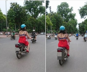 Cô gái "mặc váy như không" vô tư chạy xe trên đường