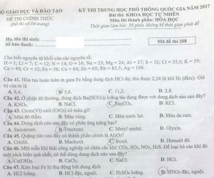 Đề thi, bài giải môn Hóa học THPT quốc gia 2017