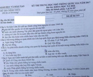 Đáp án đầy đủ nhất các mã đề thi môn Lịch sử kỳ thi THPT Quốc gia 2017