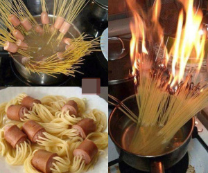 Giật mình với món mì ống xiên xúc xích phiên bản "cháy lên đi lửa trên cao nguyên"