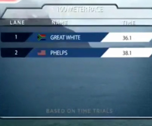 Michael Phelps thua cá mập 2 giây khi bơi thi 100m