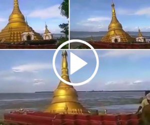 Video: Chùa vàng Myanmar bị nước lũ "nuốt chửng"