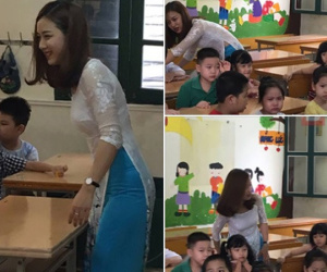 Cộng động mạng "sốt" vì cô giáo tiểu học xinh như hot girl ở Hà Nội