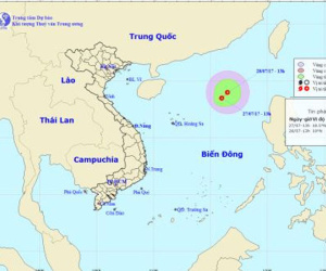 Áp thấp nhiệt đới đang mạnh dần trên biển Đông