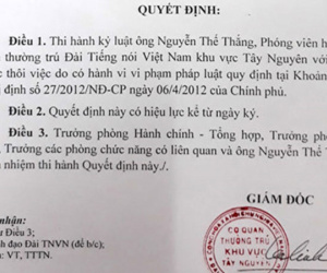 Kỷ luật buộc thôi việc phóng viên VOV bị khởi tố "cưỡng đoạt tài sản"