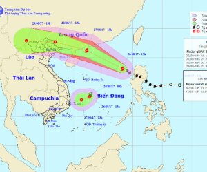 Biển Đông cùng lúc xuất hiện bão và áp thấp nhiệt đới