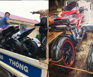 Lộ ảnh dàn xe phân khối lớn bị bắt giữ khi "thông chốt" cảnh sát giao thông trên quốc lộ 14