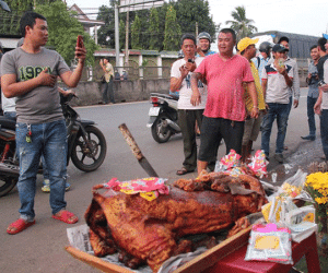Tài xế mang heo “cúng” trạm thu phí BOT tuyến tránh Biên Hòa