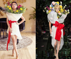 Ngang nhiên "mượn" thiết kế của Moschino nhưng "bó hoa" Tiêu Châu Như Quỳnh lại kém sắc trầm trọng