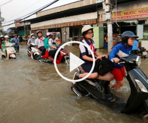 Video: Triều cường Sài Gòn đạt đỉnh, phụ huynh bì bõm đưa con đến trường
