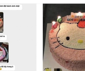 Đặt hình Hello Kitty, cô gái lại nhận về chiếc bánh mặt mèo bị 'tẩy trang', xấu tới mức không muốn thổi nến
