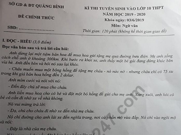 Xôn xao đề thi vào lớp 10 môn Ngữ Văn Quảng Bình giống y hệt đề kiểm tra học kỳ 2 lớp 9 trước đó không lâu