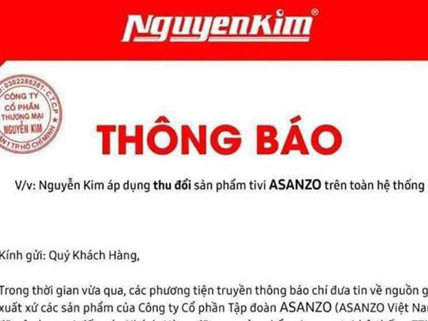 Siêu thị cho phép thu đổi tivi Asanzo trên toàn hệ thống, hứa trả tiền chênh cho khách hàng