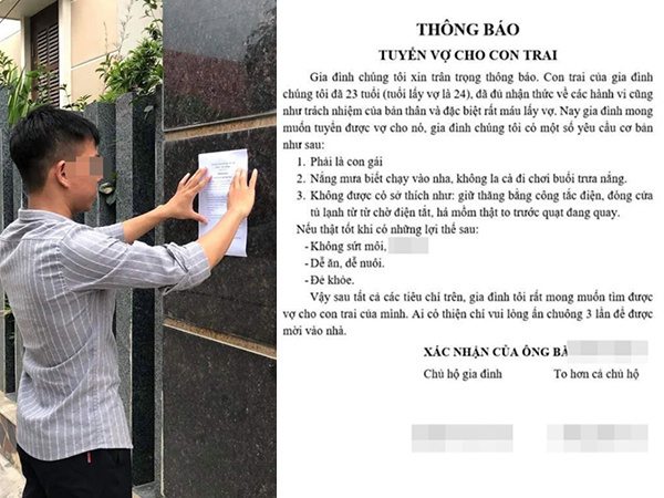 Thanh niên 'máu lấy vợ' nhưng 'ế thâm niên', bố mẹ liền đăng tờ thông báo 'tuyển con dâu' với loạt yêu cầu 'khó đỡ'