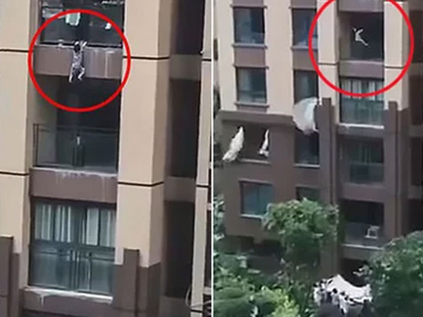 Video: Hàng xóm căng chăn, đỡ bé 3 tuổi rơi từ tầng 6