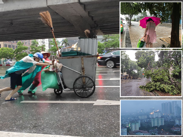 Ảnh: Người dân Hà Nội oằn mình trong mưa lớn và gió lốc mạnh, bão số 3 đã suy yếu thành áp thấp nhiệt đới