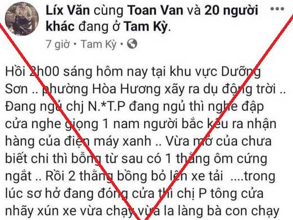Công an tỉnh Quảng Nam bác bỏ tin đồn thất thiệt 'ô tô bắt cóc mổ lấy nội tạng cả người lớn và trẻ em' ở Quảng Nam