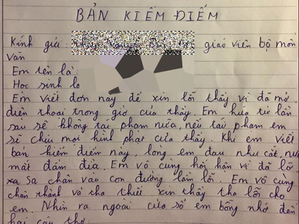 Cười bò với bản kiểm điểm của nam sinh gửi thầy giáo: 'Thầy là người tốt bụng, đẹp trai, yêu học sinh, tâm huyết với nghề mà em lại làm điều có lỗi...'
