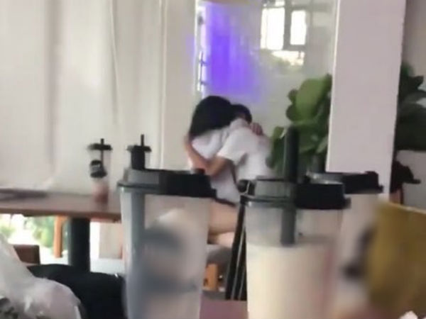 Tiếp tục thêm đôi nam nữ không ngại ngùng ôm ấp, 'khóa môi' nhau công khai giữa quán trà sữa