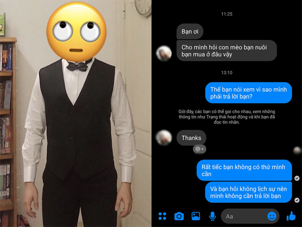 Gái inbox hỏi mua mèo ở đâu, thanh niên rep: 'Bạn nói xem vì sao mình phải trả lời bạn?' liền bị 16k người phẫn nộ trên Facebook