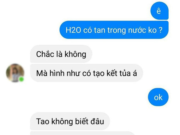 'H2O có tan trong nước không?' câu hỏi của thánh dốt Hoá và câu trả lời từ bạn thân khiến cư dân mạng cười bò