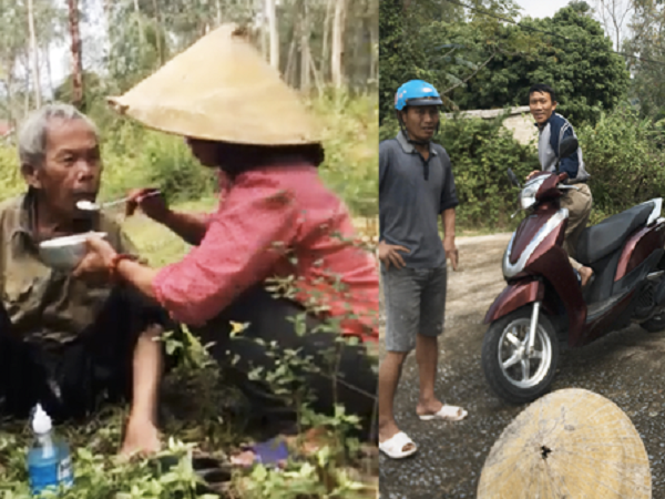 Hai mẹ con mang cơm tiếp sức, tìm người thân cho cụ ông kiệt sức trên núi