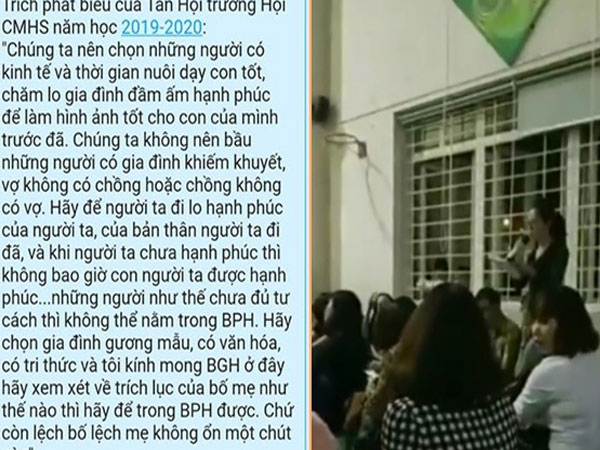 Phẫn nộ với phát biểu của hội trưởng hội phụ huynh vì kỳ thị cha mẹ đơn thân và gia đình có hoàn cảnh kinh tế khó khăn