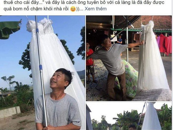 Thở phào vì đấy được 'quả bom nổ chậm' ra khỏi nhà, ông bố mang váy cưới đi khoe khắp làng