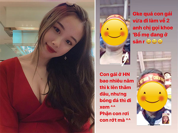 Con gái ở Hà Nội bao năm không lên thăm nhưng cả bố lẫn mẹ lại hào hứng ra sân cổ vũ 'con rể' đá bóng, bạn gái Văn Toàn 'than thở': 'Phận con rơi mà'
