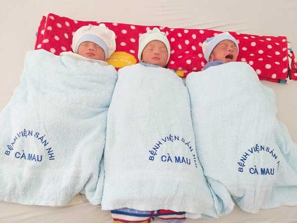 Cà Mau: Sản phụ 24 tuổi sinh 3 bé trai, mỗi bé nặng hơn 2kg