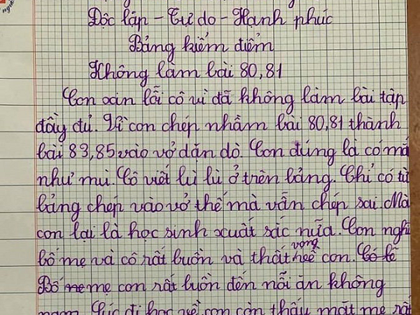 Cười 'té ghế' với bản kiểm điểm hài hước của học sinh tiểu học