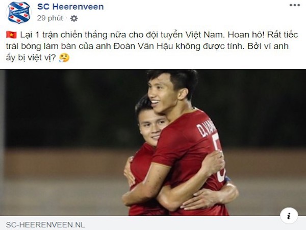 Heerenveen chúc mừng Văn Hậu, tiếc nuối bàn thắng bị mất oan