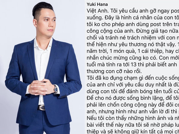 Vợ cũ Việt Anh đáp trả: Đừng dùng con tôi để đánh bóng tên tuổi, con mới 12 tuổi mà tính ra tới 13 thì biết thương cỡ nào
