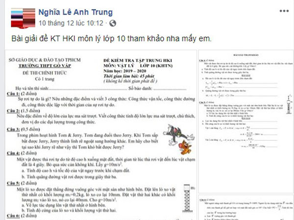 Sự thật bất ngờ vụ trò chưa thi, thầy đăng đề và đáp án trên Facebook