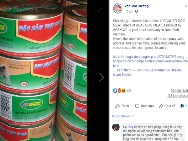 'Thịt chó đóng hộp' sản xuất ở Ninh Bình khiến cư dân mạng phẫn nộ