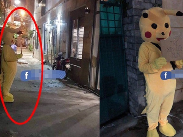 Đóng giả Pikachu rõ cute, cầm biển dõng dạc xin lỗi mà vẫn bị vợ cho 'ăn bơ' trước cửa nhà chỉ vì đi nhậu