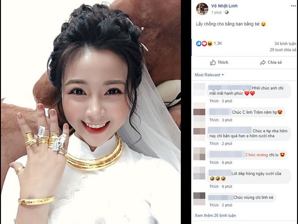 Cô dâu của Văn Đức hớn hở khoe vàng đeo kín cổ, nặng tay sau đám hỏi, tuyên bố: 'Lấy chồng cho bằng bạn bằng bè!'