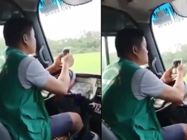 Công an triệu tập tài xế xe buýt vừa lái xe bằng khuỷu tay vừa lướt điện thoại